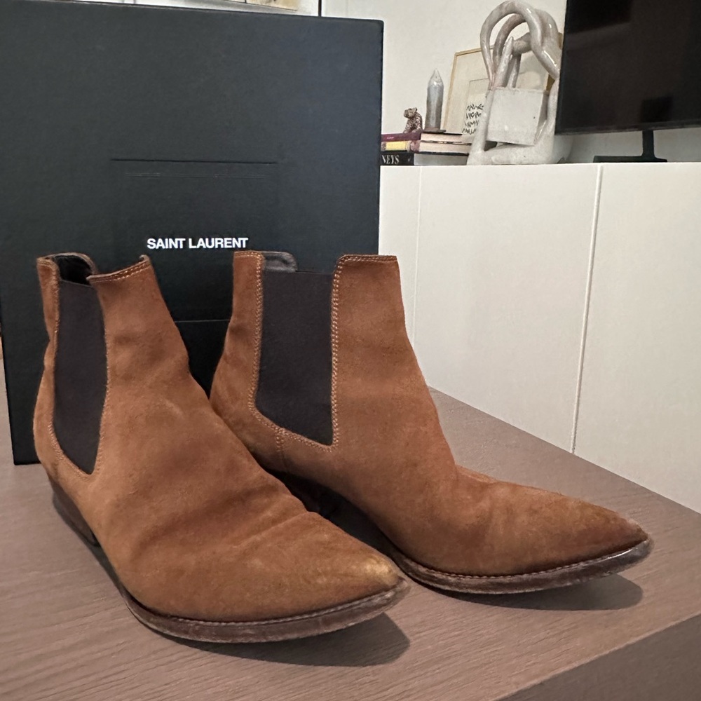 Saint Laurent Men's Brown Suede Chelsea Boots
